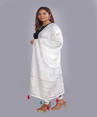 Kwina Viscose Embrodary Single Color Tone Dupatta For Women's | 2.25 Meter | White 3