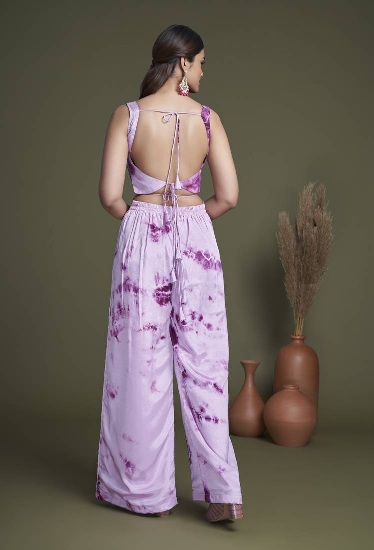 PURPLE EMBROIDERED WORK SILK & GEORGETTE LONG SHRUG-KOTI BLOUSE & PLAZZO STITCHED