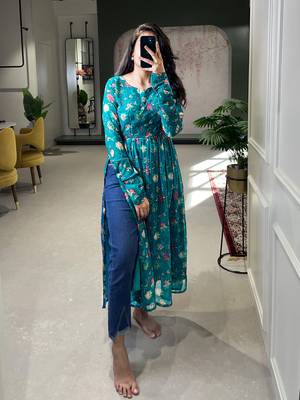 Women's Georgette Naira Cut Kurti  3