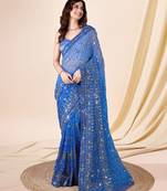 Georgette Heavy Embroidered Sky Blue Saree