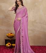 Lilac Art Silk Floral Thread Embroidered Saree with Unstitched Blouse piece