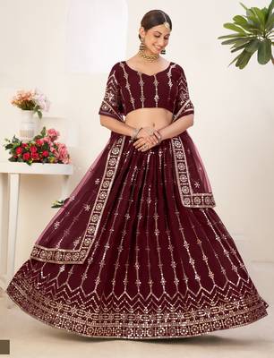 Mesmerizing Maroon embroidered georgette & net fabric lehenga choli for bride 5