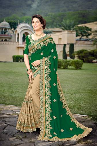 Trendmalls Dark Green  Silk Heavy Embroidery Work Party Wear Saree With Blouse