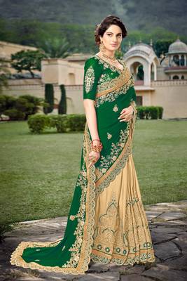 Trendmalls Dark Green  Silk Heavy Embroidery Work Party Wear Saree With Blouse 3