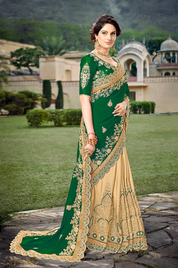 Trendmalls Dark Green  Silk Heavy Embroidery Work Party Wear Saree With Blouse