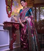 Purple woven banarasi silk saree with blouse