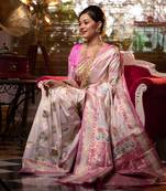 White woven banarasi silk saree with blouse