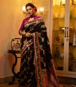 Black woven banarasi silk saree with blouse