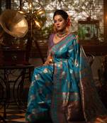 Sky blue woven banarasi silk saree with blouse