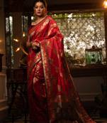 Red woven banarasi silk saree with blouse