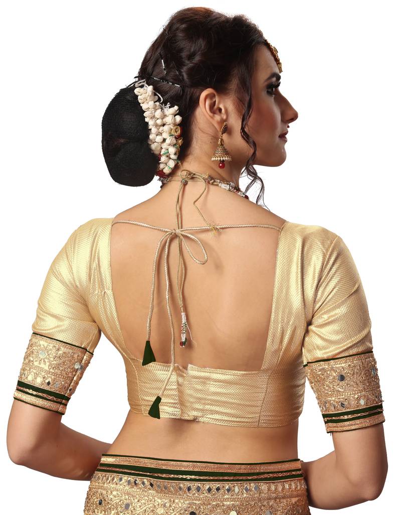 Trendmalls Dark Green Embroidered Satin Party Wear Saree With Blouse