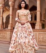 White Floral Printed  Semi-Stitched Lehenga  Choli with Sequence  embroidery Work  With Dupatta