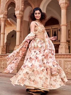 White Floral Printed  Semi-Stitched Lehenga  Choli with Sequence  embroidery Work  With Dupatta 4