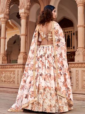 White Floral Printed  Semi-Stitched Lehenga  Choli with Sequence  embroidery Work  With Dupatta 5