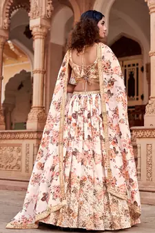 White Floral Printed  Semi-Stitched Lehenga  Choli with Sequence  embroidery Work  With Dupatta