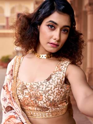White Floral Printed  Semi-Stitched Lehenga  Choli with Sequence  embroidery Work  With Dupatta 6