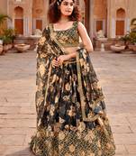 Black Floral Printed  Semi-Stitched Lehenga  Choli with Sequence  embroidery Work  With Dupatta