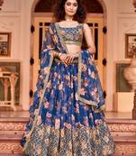 Blue Floral Printed  Semi-Stitched Lehenga  Choli with Sequence  embroidery Work  With Dupatta