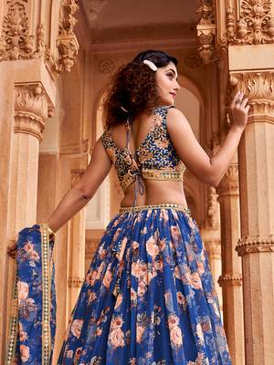 Blue Floral Printed  Semi-Stitched Lehenga  Choli with Sequence  embroidery Work  With Dupatta 6