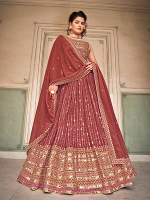 Peach  Georgette Semi-Stitched Lehenga & Unstitched Blouse With Dupatta 1