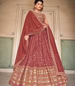 Peach  Georgette Semi-Stitched Lehenga & Unstitched Blouse With Dupatta