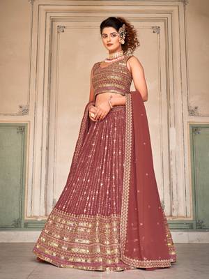 Peach  Georgette Semi-Stitched Lehenga & Unstitched Blouse With Dupatta 2