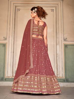 Peach  Georgette Semi-Stitched Lehenga & Unstitched Blouse With Dupatta 5