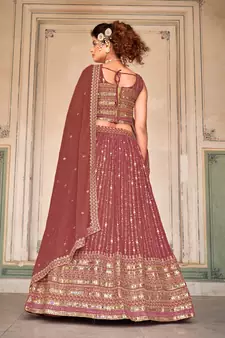 Peach  Georgette Semi-Stitched Lehenga & Unstitched Blouse With Dupatta