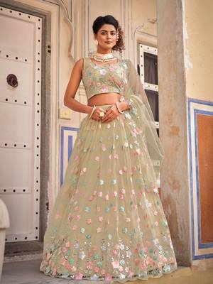 Net Lehenga Choli with Sequin Floral Work 1
