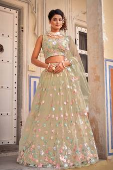 Net Lehenga Choli with Sequin Floral Work