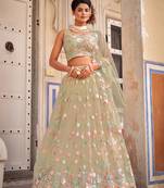 Net Lehenga Choli with Sequin Floral Work
