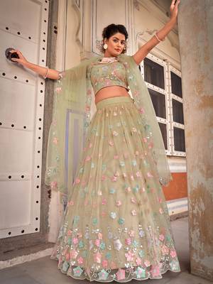 Net Lehenga Choli with Sequin Floral Work 2