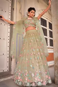 Net Lehenga Choli with Sequin Floral Work