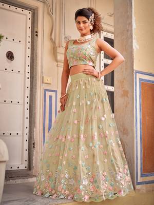 Net Lehenga Choli with Sequin Floral Work 3