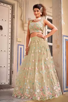 Net Lehenga Choli with Sequin Floral Work
