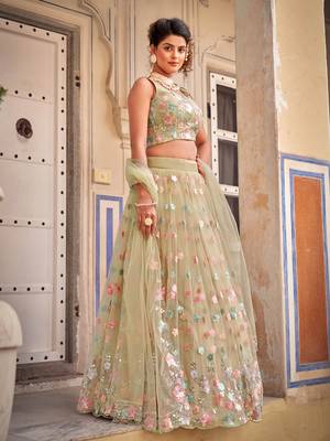 Net Lehenga Choli with Sequin Floral Work 4