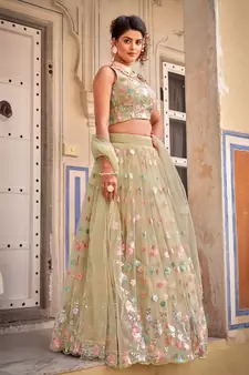 Net Lehenga Choli with Sequin Floral Work