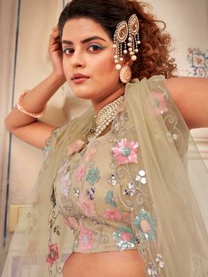 Net Lehenga Choli with Sequin Floral Work 5