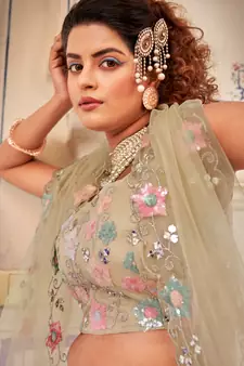 Net Lehenga Choli with Sequin Floral Work