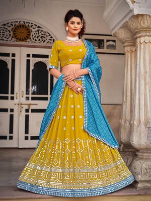 Mustard   Georgette  Semi-Stitched Lehenga & Unstitched Blouse With Dupatta 1
