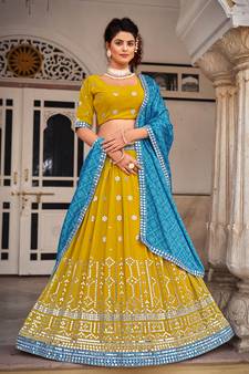 Mustard   Georgette  Semi-Stitched Lehenga & Unstitched Blouse With Dupatta