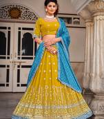 Mustard   Georgette  Semi-Stitched Lehenga & Unstitched Blouse With Dupatta