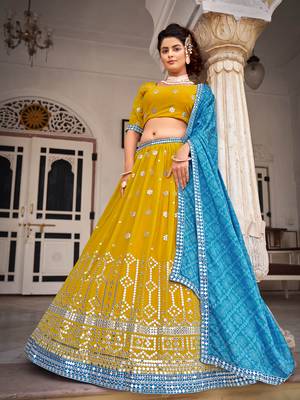 Mustard   Georgette  Semi-Stitched Lehenga & Unstitched Blouse With Dupatta 2