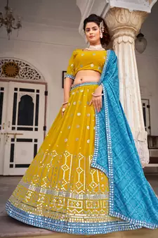 Mustard   Georgette  Semi-Stitched Lehenga & Unstitched Blouse With Dupatta