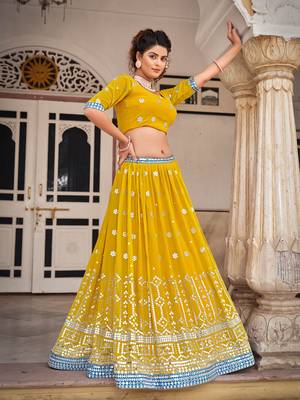 Mustard   Georgette  Semi-Stitched Lehenga & Unstitched Blouse With Dupatta 3