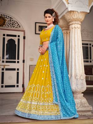 Mustard   Georgette  Semi-Stitched Lehenga & Unstitched Blouse With Dupatta 4
