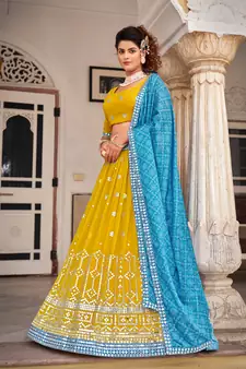 Mustard   Georgette  Semi-Stitched Lehenga & Unstitched Blouse With Dupatta