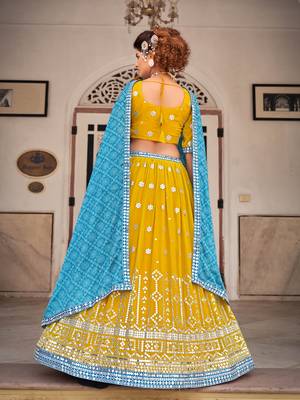 Mustard   Georgette  Semi-Stitched Lehenga & Unstitched Blouse With Dupatta 5