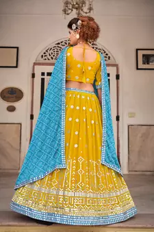 Mustard   Georgette  Semi-Stitched Lehenga & Unstitched Blouse With Dupatta