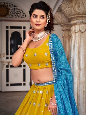 Mustard   Georgette  Semi-Stitched Lehenga & Unstitched Blouse With Dupatta 6